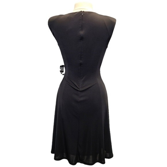 NWT EXPRESS Black Satin Cap Padded Shoulder Sleeve Ruched Dress XS - Picture 2 of 16